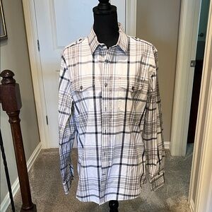 Express Men's Casual Plaid Shirt - White and Black